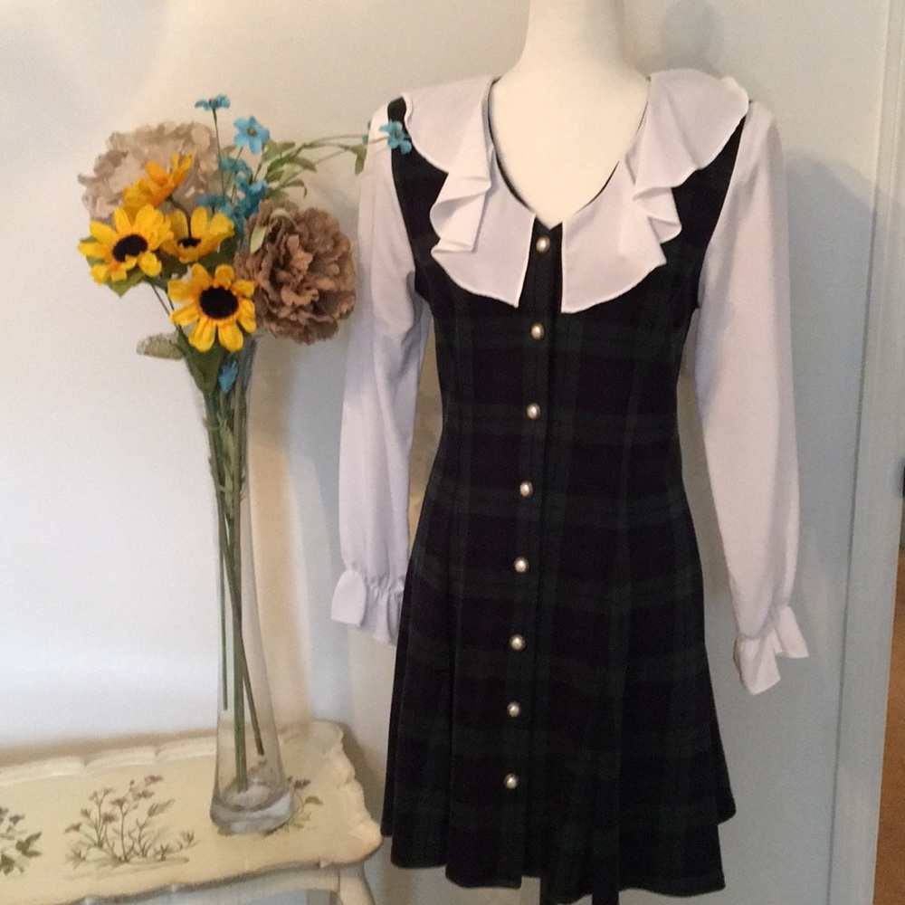 Green and Navy Plaid Dress.